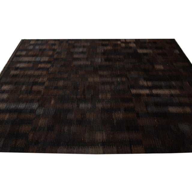 Modern Kilim Handmade Black Geometric Wool Rug For Sale - Image 4 of 10