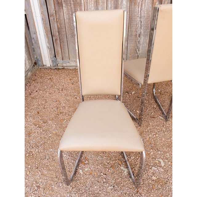 Set of 4 Milo Baughman Style Chrome & Leather Dining Chairs For Sale - Image 9 of 12