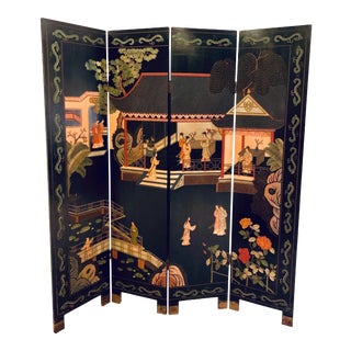 Chinese Hand Carved 4-Panel Folding Screen or Room Divider For Sale
