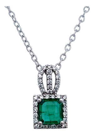 Natural Emerald Diamond Pendant Necklace 18" 14k White Gold 2.41 TCW Certified