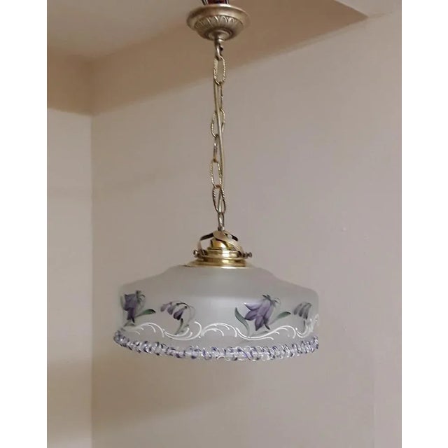 Art Nouveau German Lamp with Hand-Painted Glass Shade with Suitable Border of Brass Mount, 1890s, in Very Good conditions....