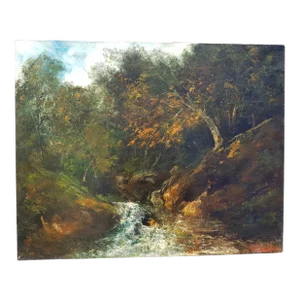 Courbet Gustave and Workshop (Attributed To) - Waterfall in Forest - Oil Painting - Circa 1870