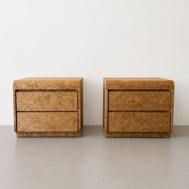 Mid-Century Modern 1970s Mid-Century Modern Walnut Burl Two-Drawer Nightstands, Pair For Sale - Image 3 of 10