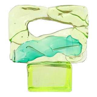 Vintage Murano Salviati Luciano Gaspari Uranium Uv Reactive Yellow Green Italian Art Glass Abstract Sculpture For Sale