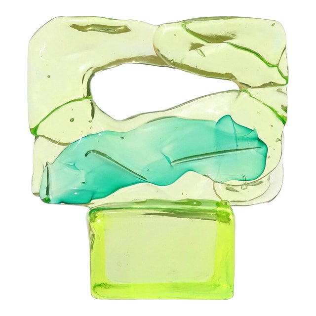 Vintage Murano Salviati Luciano Gaspari Uranium Uv Reactive Yellow Green Italian Art Glass Abstract Sculpture For Sale
