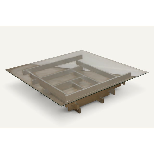Sculptural Coffee Table in Brushed Aluminum and Glass, 1970s For Sale - Image 14 of 18