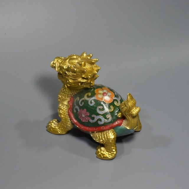 Gilt Bronze Cloisonné Enamel Dragon-Turtle Figure For Sale In Los Angeles - Image 6 of 9