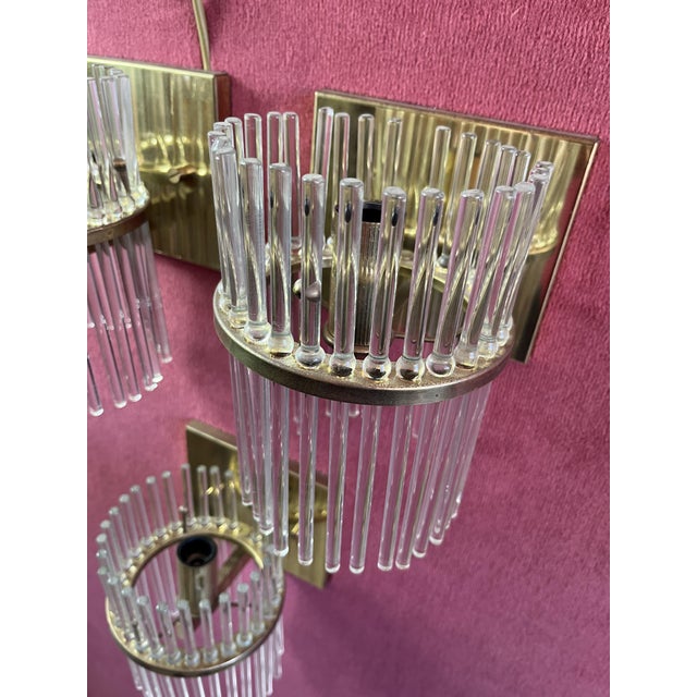 Mid-Century Wall Lamps in Brass and Murano Glass from Sciolari, 1960s, Set of 3 For Sale - Image 4 of 12