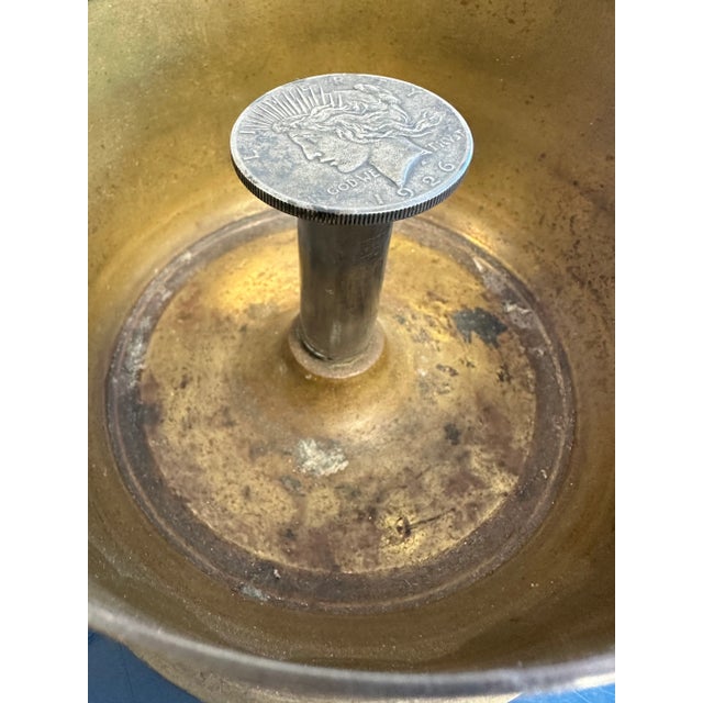 Brass Pair of Trench Art Catchalls or Ashtrays of Brass Artillery Shell Casings With Coins For Sale - Image 8 of 11