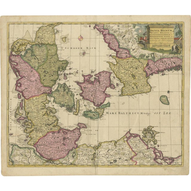 Antique Map of Denmark in Coloring, 1706 For Sale - Image 9 of 9