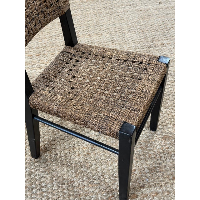 4 Palecek Blackened Pananawood & Woven Seagrass Dining Chairs, Late 20th Century For Sale - Image 11 of 17