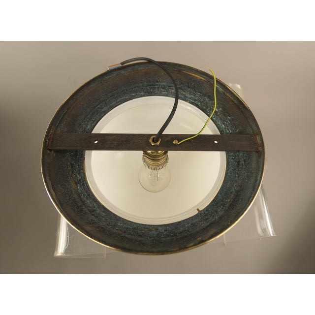 Viennese Brass Ceiling Light with Opal Glass Shade, Austria, 1920s For Sale - Image 4 of 6