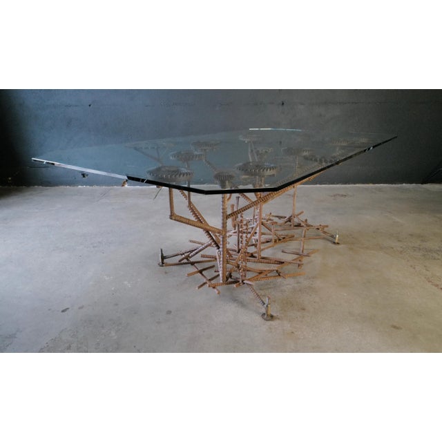 1980s Glass Top Dining Table with One of a Kind Steel Rebar Base For Sale - Image 15 of 17