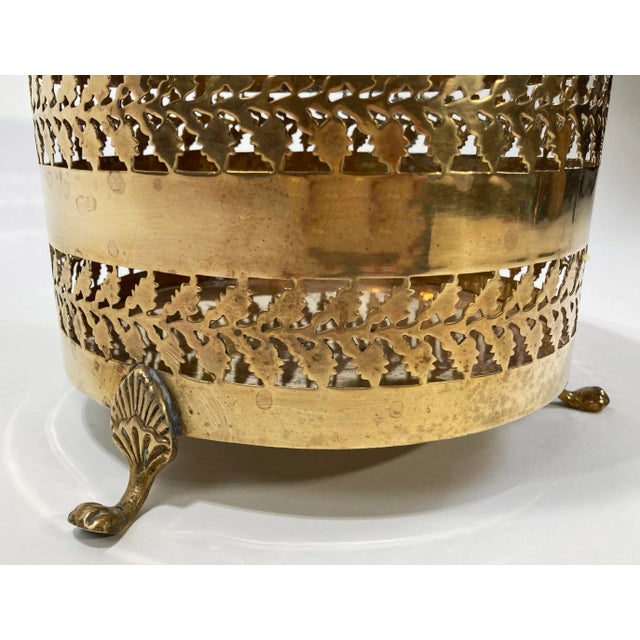 Vintage Perforated Footed Brass Planter or Waste Bin For Sale In Kansas City - Image 6 of 7