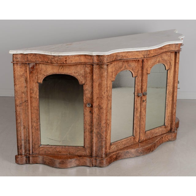 English Victorian Burl Walnut Serpentine Marble Top Sideboard For Sale - Image 4 of 12