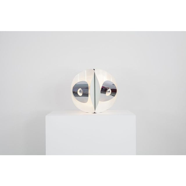 1970s Italian Space Age Hanging Lamp Amp with White Painted Metal & Chrome Shields, 1970s For Sale - Image 5 of 18