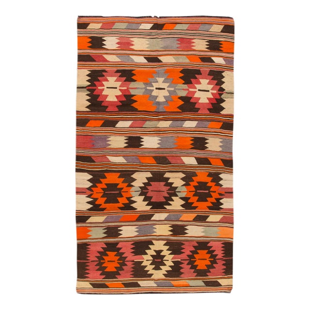 Modern Kilim Handmade Colorful Geometric Wool Rug For Sale