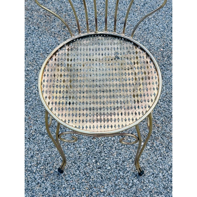 Mid-Century Modern Vintage 1960s Gold Metal Vanity Chair For Sale - Image 3 of 7