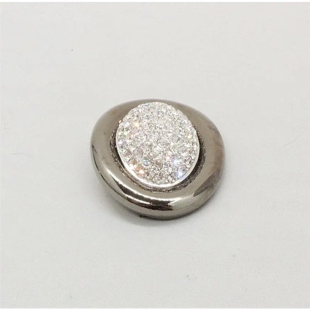 Modern Vintage 1980s Signed Givenchy Hematite Finish Pave Clear Rhinestone Brooch For Sale - Image 3 of 7