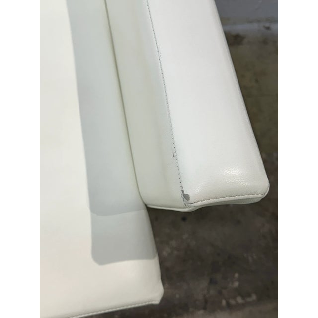 Pair of Brueton White Naugahyde and Chrome Frame Dining Arm Chairs - Twelve Available For Sale - Image 9 of 11