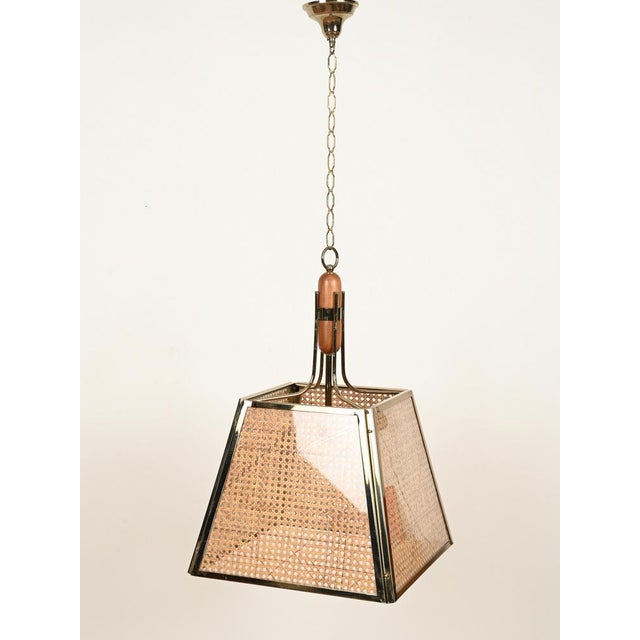 Mid-Century Italian Pendant in Gilt Metal, Straw and Giass, 1970s For Sale - Image 13 of 16