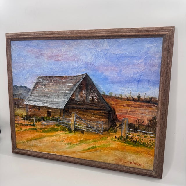Vintage Rustic Barn Landscape Painting Signed For Sale In Tampa - Image 6 of 12