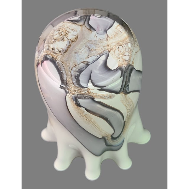 Late 20th Century Mid-Century Modern Murano Attributed Grey, White & Earth Tones Art Glass Vase For Sale - Image 5 of 6