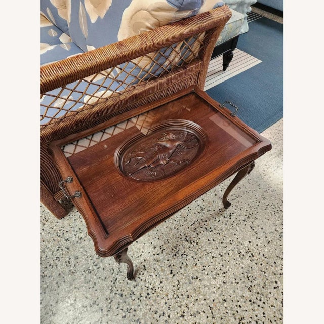 Solid and sturdy, with only minor cosmetic imperfections consistent with age. Tray is removable. Vintage Louis XV Walnut...