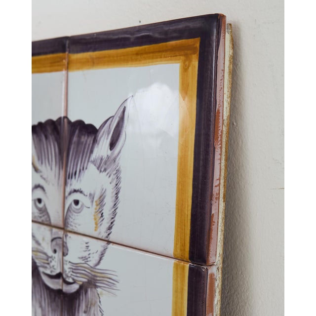 Pair of Dutch Delft Tile Panels of a Cat and Dog For Sale - Image 11 of 12