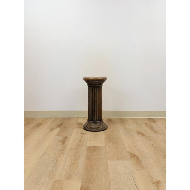 This beautiful vintage pencil reed Gabriella Crespi style pedestal is a warm and sculptural decorative find that brings...