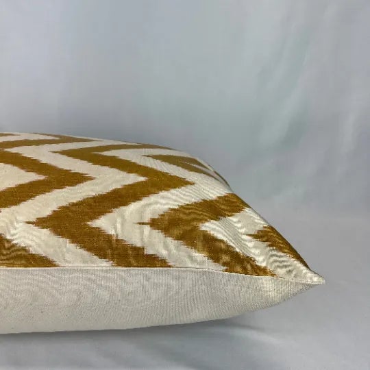 Turkish Modern Yellow Silk Ikat Pillow Cover For Sale - Image 4 of 5