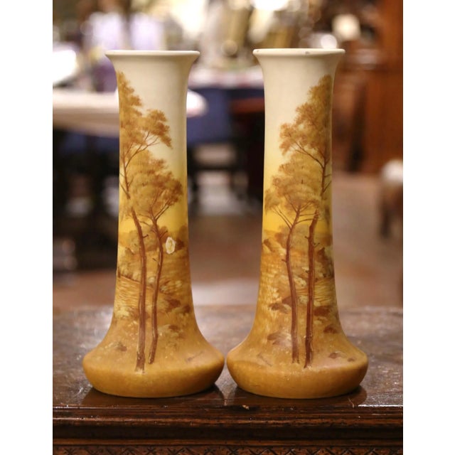 Pair of 19th Century French Painted Enameled Vases Signed Delphin Massier For Sale In Dallas - Image 6 of 13