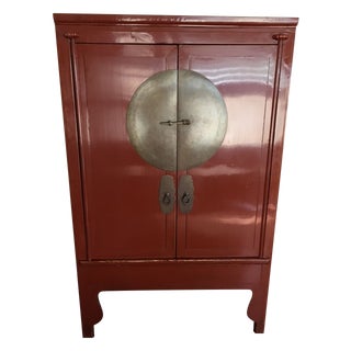 Antique Red Lacquer Chinese Wedding Cabinet For Sale