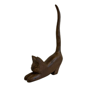 Vintage Hand-Carved Wooden Cat Sculpture – Mid-Century Modern Style