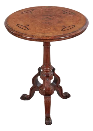 English Inlaid Burl Walnut Circular Occasional/Side Tripod Table