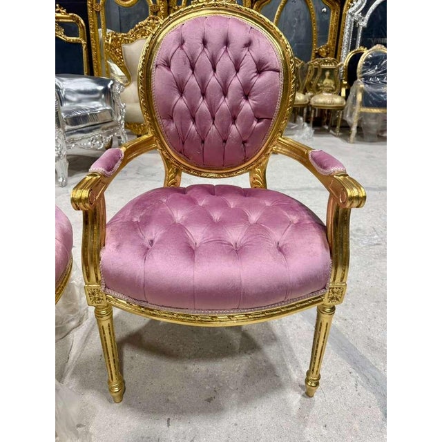 2010s Baroque Pink Velvet Chair With Gold Leaf Details For Sale - Image 5 of 5
