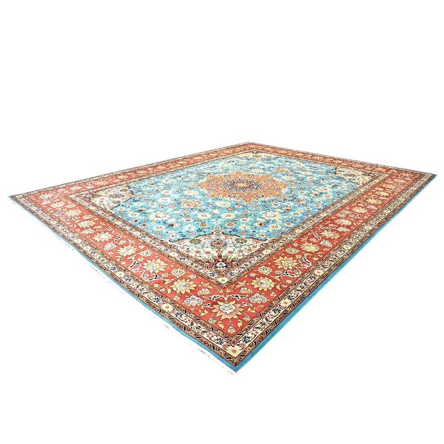Antique Persian Tabriz Emad Wool 10x13 Light Blue & Red Handmade Area Rug #9902217 For Sale - Image 4 of 9