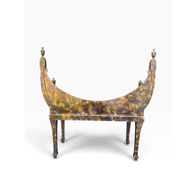 Burnt Umber Mid 20th Century Italian Neoclassical Style Faux-Tortoiseshell & Gold Leaf Curule Window Bench For Sale - Image 8 of 16