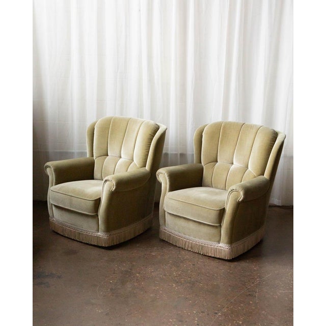 Pair of Danish Mid-Century Velour Lounge Chairs, 1970s For Sale - Image 9 of 13