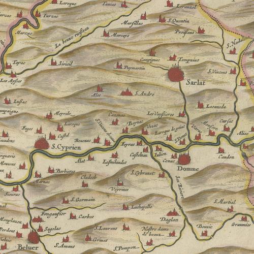 Antique Blaeu Map of the Diocese of Sarlat in Perigord After Tarde, 1642 For Sale - Image 4 of 12
