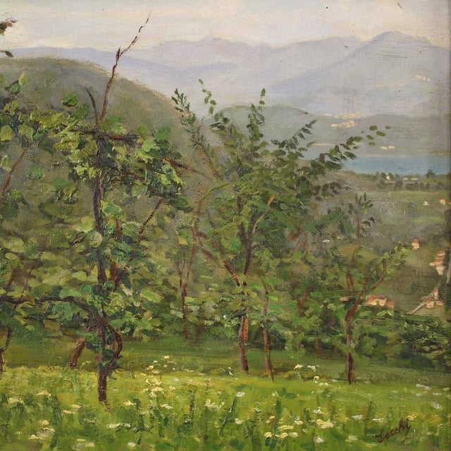 Views of Lake Lugano, 1940, Oil on Panel Triptych, Set of 3 For Sale - Image 11 of 16