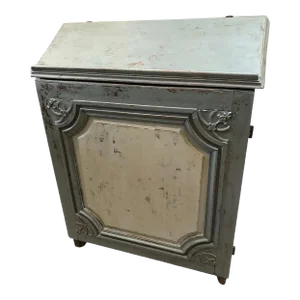 Early 18th Century French Provincial Blue Gray Painted Single Door Cabinet With Sloped Top