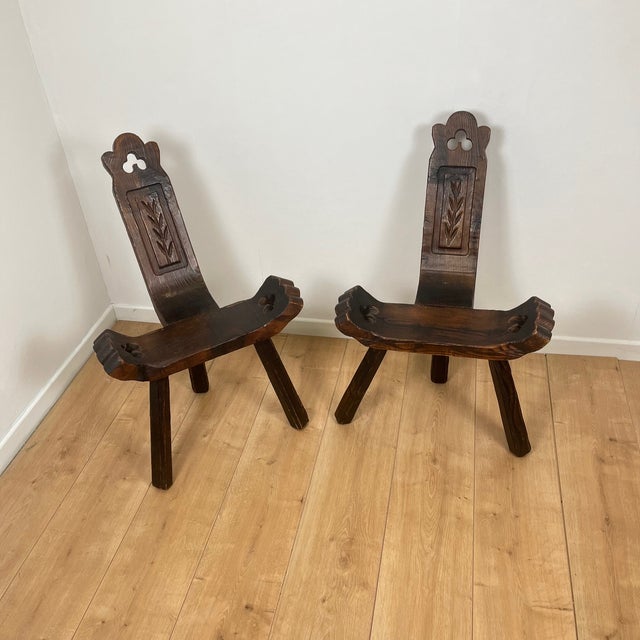 Vintage Brutalist Chairs in Wood, 1950s, Set of 2 For Sale - Image 4 of 17