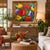 A vibrant vintage signed floral still life oil painting on canvas, circa 1980s, featuring oversized red, yellow and violet...