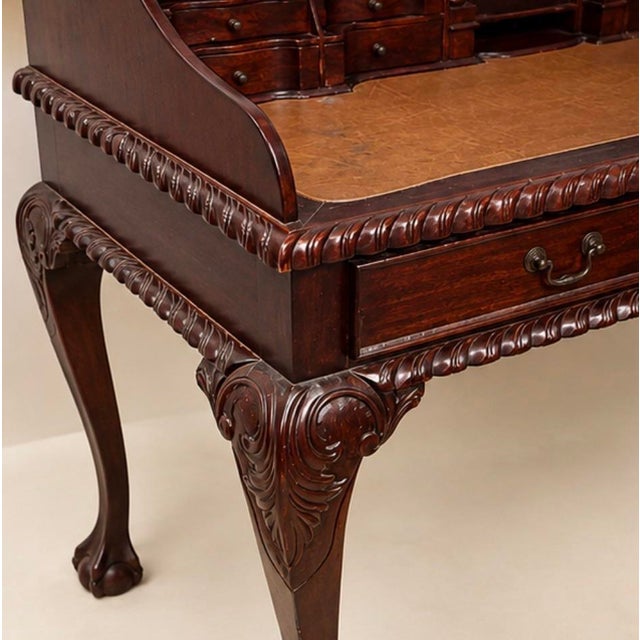 Wood Antique Mahogany Carlton House Secretary Desk | Chippendale | Leather Writing Surface | Ball & Claw Feet For Sale - Image 7 of 10
