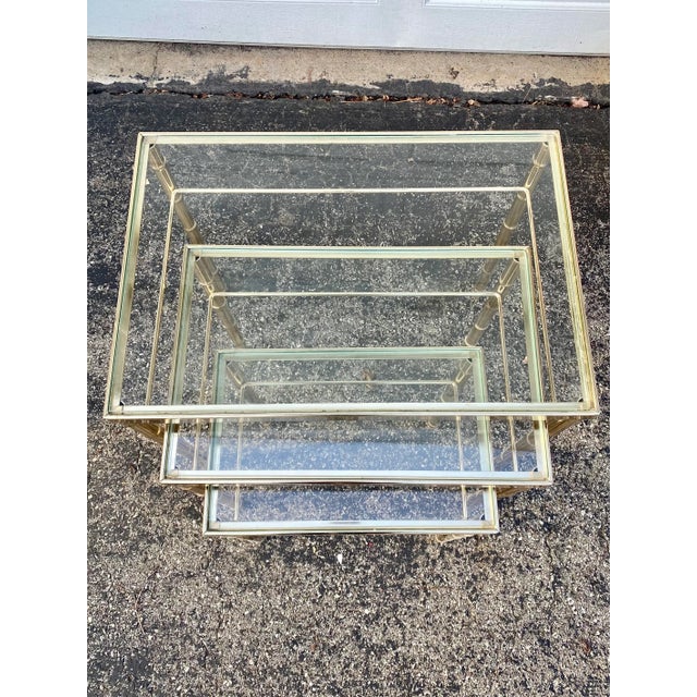 Late 20th Century Late 20th Century Faux Bamboo Chinoiserie Brass Nesting Tables – Set of Three For Sale - Image 5 of 9
