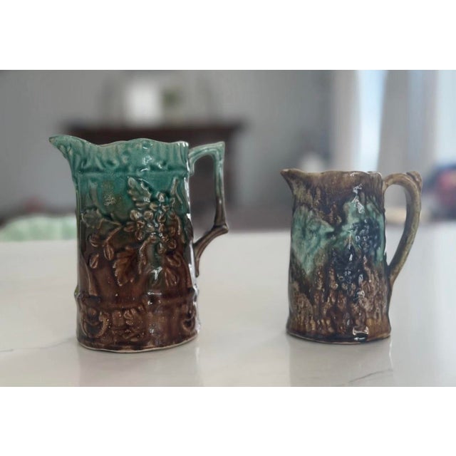 Victorian Antique 19th C. Victorian Majolica Botanical & Harvest Pitchers - Set of 3 For Sale - Image 3 of 12