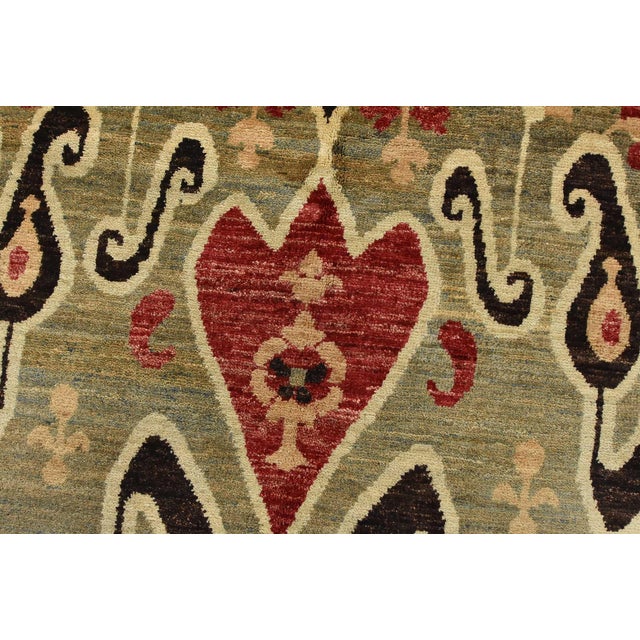 Textile Ikat Rug 6’1” X 8’10” Blue Wool Hand-Knotted Oriental Carpet For Sale - Image 7 of 14