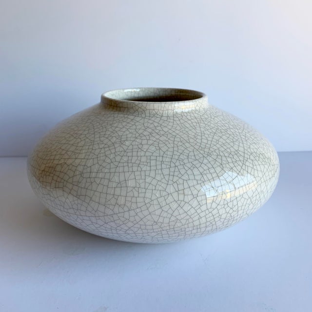 Glazed ceramic lidded vessel / box / vase. White with gray "crackle" design. Beautiful as a stand alone piece or as a vase...