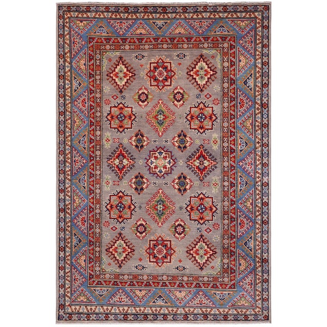 Rustic Kazak Southwestern Gray/Light Blue Wool Rug - 4'2''x6'1'' For Sale - Image 10 of 10